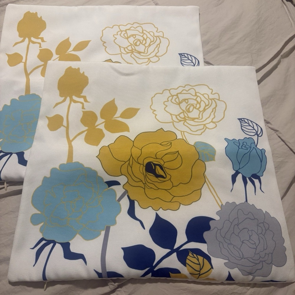 Spring Summer Floral Pillow Covers 18x18 Pack of 2 Thick Cotton Linen